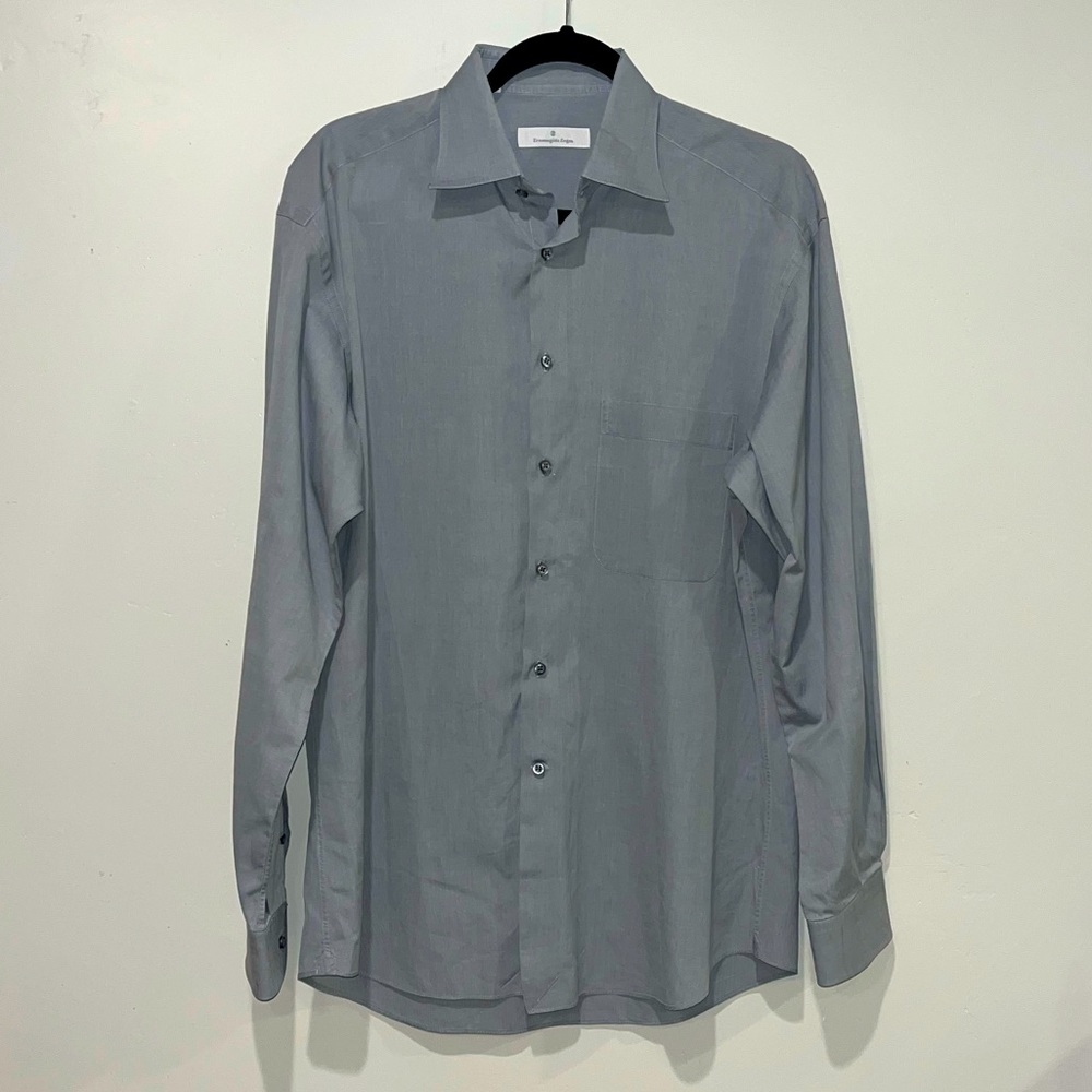 Ermenegildo Zegna Men's Button-Up Grey Dress Shirt Size L Neck Size 15